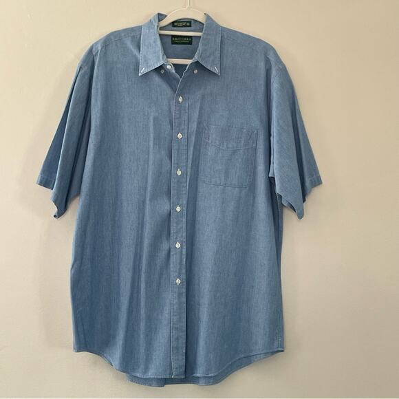 Vintage 90s Britches Great Outdoors Chambray Short Sleeve Button Down Shirt XL - Picture 1 of 6